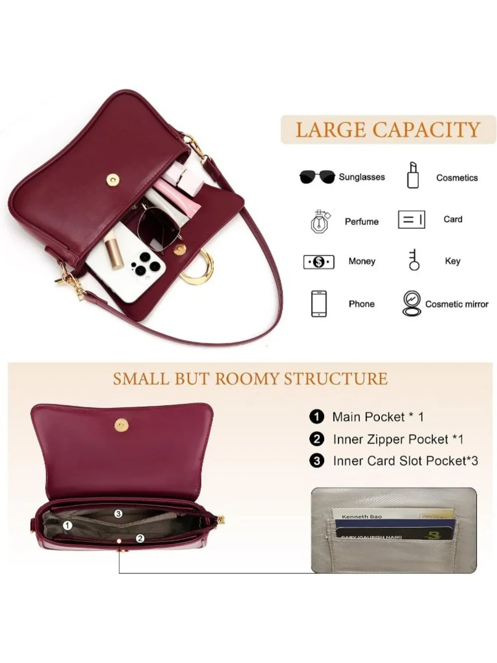 Women's Wine Red Small Cute Purse Retro Clutch Underarm Hobo Shoulder Bag